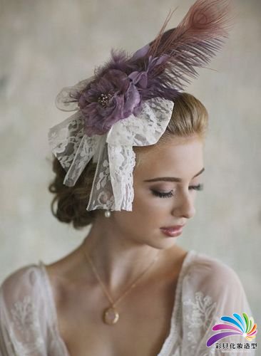 南阳化妆学校--法国风格神秘紫色新娘发饰搭配